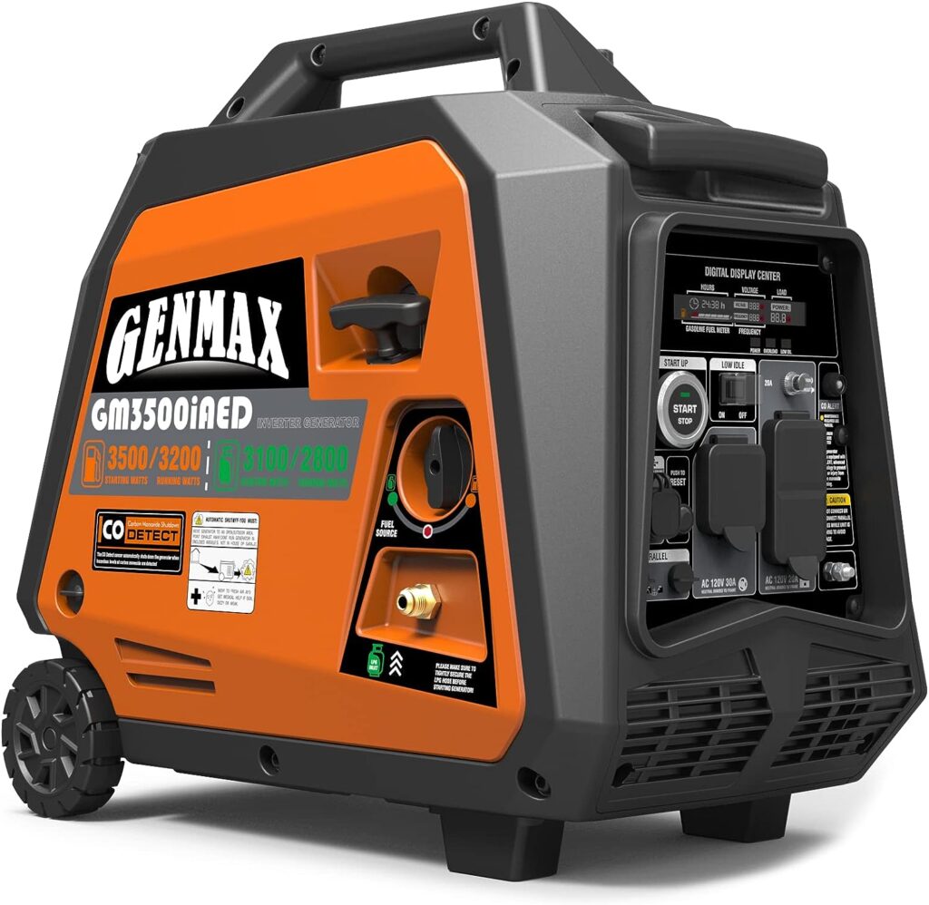 GENMAX Portable Inverter Generator, 3500W Super Quiet Gas or Propane Dual Fuel Portable Engine