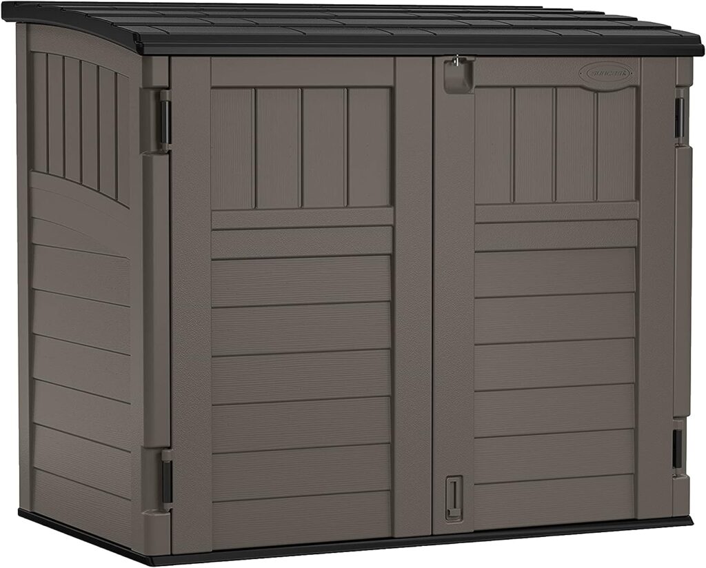 Horizontal Storage Shed - Natural Wood-Like Outdoor Storage for Trash Cans and Yard Tools