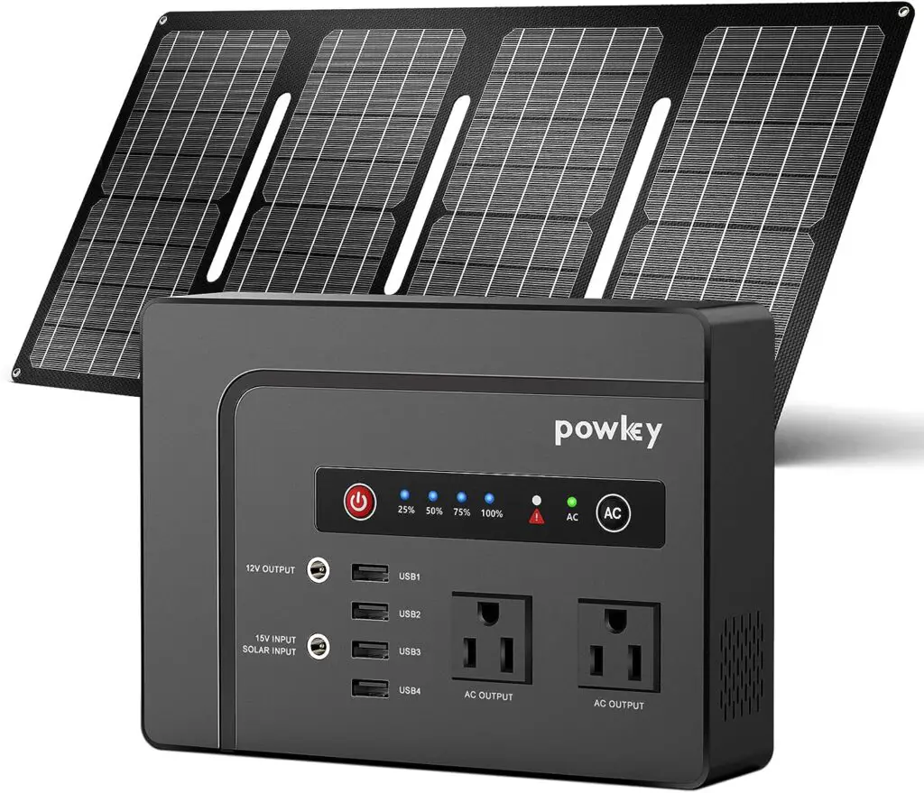 Powkey Solar Generator with Panel, 146Wh/200W Portable Power Station